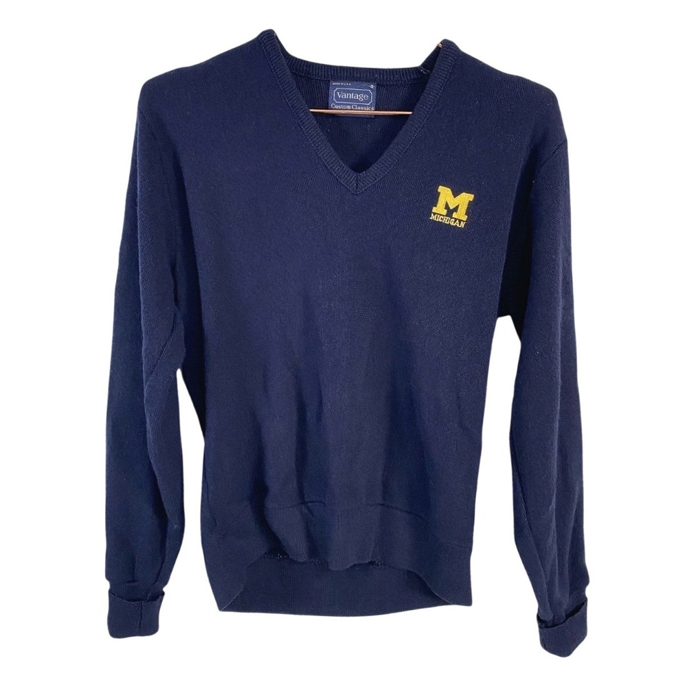 Vintage Michigan Wolverines Sweater Mens Small V Neck NCAA Football Made USA 80s